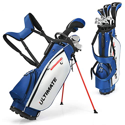 COSTWAY komplettes Herren Golfschläger Set, 9 teilige Golfschlägersätze rechtshändig mit Regenhaube, Golfset mit 1 Driver & 3 Fairway & 4 Hybrid & 6/7/ 8/9/ P Eisen & Putter (Blau mit Tasche)