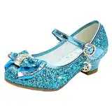 mama stadt Prinzessin Schuhe Mädchen Glitzer Schuhe Kinder Stöckelschuhe Mädchen Pailletten Prinzessin Cosplay Schuhe Partys Hochzeiten Klett Sandalen Elegante Mädchen Schuhe mit Absatz, Blau/ 31