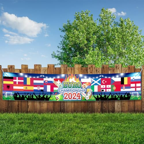 Em 2024 Deko, EM Fussball 2024 Banner Deko, Europameisterschaft Fußball 2024 Banner für EM Dekoration 2024 Deutschland Fan Artikel Fußball Party Deko Haus Garten Bar Party Deko (300 * 50 cm)