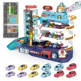 deAO 2 IN 1 Auto Garagen Spielset mit Musik und Lichteffekten für Kinder - tolles Geschenk für Autoliebhaber