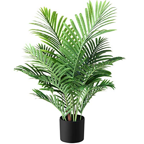 Fopamtri Kunstpflanzen Groß Areca Kunstpalme 90cm im Topf Künstliche Pflanze Tropical Hawaii Grün Fake Plant für Schlafzimmer Büro Garten Hochzeit Party Deco(1 Pack)