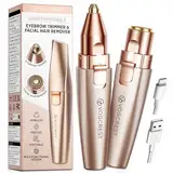 VG VOGCREST Augenbrauen-Gesichtstrimmer 2 in 1 Wiederaufladbare Gesichtshaarentfernung und Augenbrauenrasierer - Gesicht Lippen Körper Schmerzloser Gesichtsrasierer mit eingebauter LED (Rosé gold)
