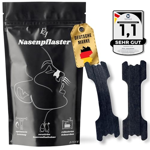 Ellicit® Nasenpflaster Schwarz, 30er Pack Premium Nasenstrips, gegen Schnarchen, Extra Halt für Sport & bessere Schlafqualität, besser Atmen bei verstopfter Nase, Nasal Strips [Einheitsgröße 75%]