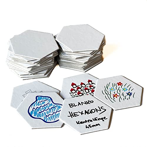 Spiel selbst gestalten: 44 extra stabile Blanko Hexagons. Weiße Leere Hexagon Spielkarten zum Bemalen. (44 Hexagon Karten, vorne weiß - hinten weiß). Made in Europe