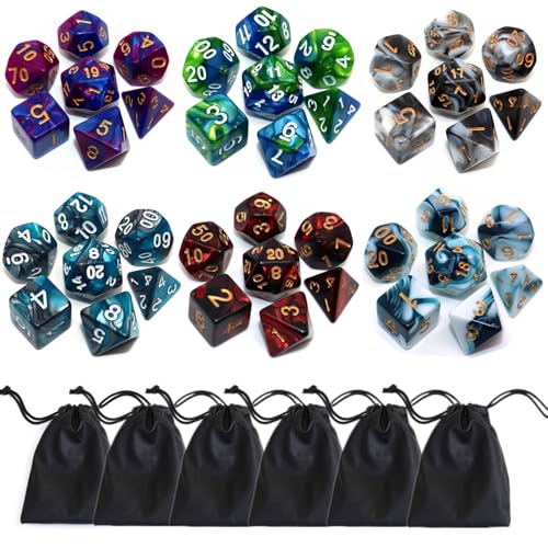 Polyhedral DND Würfel Set, 6Pack Doppelfarben Würfel Sets mit D4 D6 D8 D10 D% D12 D20 Kompatibel mit Dungeons and Dragons D&D RPG MTG Tischspielen (42 Pcs)