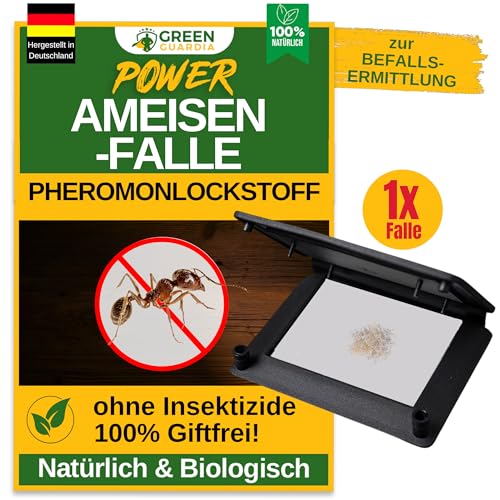 GREEN GUARDIA Ameisen Falle mit Pheromon-Lockstoff - 1x Falle - umweltfreundlich Ameisen bekämpfen, Chemiefreie Pheromonfalle mit austauschbaren Klebeflächen, giftfrei und geruchsneutral