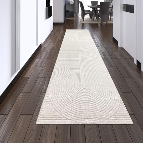 Teppich-Traum Teppich Flur Diele Küche Designerteppich 3D Bogen Muster Creme Kurzflor Läufer lang modern 80 x 300cm