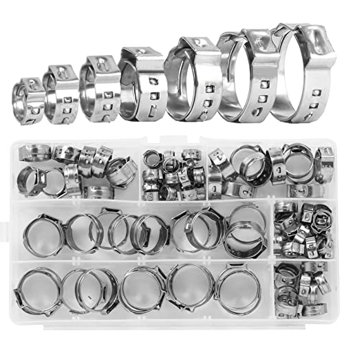 FINDIR 85 Stück Schlauchklemmen Edelstahl Set Schlauchschellen 7-21mm Einohr Schlauchklemmen Klein Rohrschellen Einzelohrschlauchklemmen Schlauchschellen Set für Schlauch