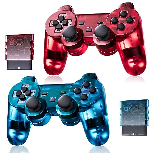 AUFGLO Classic Drahtlos Controller für Ps2/Dual Shock 2/PC (Rot+Blau)