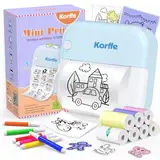 Korffe Mini Drucker für Smartphone with 7 Rollen Druckerpapier, Wireless Sticker Drucker Kompatibel mit Android & iOS, Tiny Printer Handy Drucker, Mini Belegdrucker für Lernnotizen, Notizen, Journal