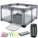 Faltbarer Baby-Laufstall, 127x127cm faltbarer Laufstall für Babys und Kleinkinder, faltbares Baby-Aktivitätszentrum, tragbarer Spielhof mit 4 Handlern und 30 Ozeanbällen. (127X127 CM)