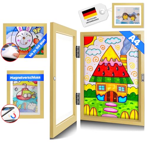 Amazarti Bilderrahmen für Kinderzeichnungen – Aufbewahrung & Präsentation im A4-Format, ideal zum Wechseln und Präsentieren von Kunstwerken, hochwertiger Holzrahmen, perfekt für kleine Künstler