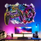 decalmile 3D Wandtattoo Gamer Wandaufkleber Gaming Controller Durchbruch Videospiel Wandsticker Schlafzimmer Spielzimmer Wanddeko