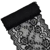 Schwarz Spitzenband 6in x 38.6in, Breiter Dekorativ Spitzenstoff, Vintage Stretch-Blumenmuster, Tüll Spitze zum Basteln, Nähen, Geschenkverpackungen, Brauthochzeitsdekorationen