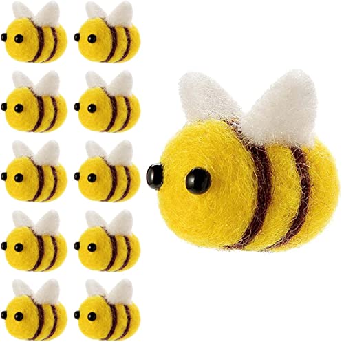 YIEUR 10 Stück Biene Filzen Wolle Mini Biene Dekoration, Filzbienen Klein Bienen Figuren Streudeko Biene Gefilzte Bienen Verzierungen für Babyparty Kostüm DIY Handwerk Anhänger Wand Hut Deko (biene)