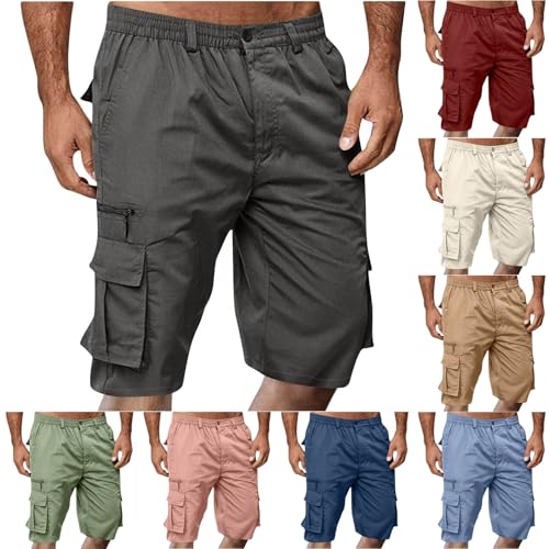 Generisch Kurze Hosen Herren Cargo Shorts Einfarbig Cargohose Sale Clearance Sommer Laufhose mit Tasche Freizeithose Sommerhose Elastische Taille Sporthose Jogginghose Latzhose Arbeitshose