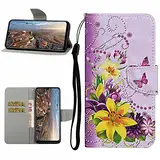 Miagon Hülle für Samsung Galaxy A13 5G,Handyhülle PU Leder Brieftasche Schutz Flip Case Wallet Cover Klapphüllen Tasche Etui mit Kartenfächern Stand,Gelb Blume