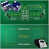 Craps & Texas Hold'em Poker Essentials Set: 2-seitig, 1,8 m x 91 cm, Filz-Layout, Las Vegas Casino Tisch-Würfel und Karten, plus Aufbewahrungstasche (Planet Hollywood (blau poliert)