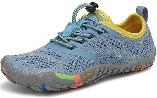 SAGUARO Kinder Barfußschuhe Traillaufschuhe Jungen Mädchen Trainingsschuhe Zehenschuhe Atmungsaktiv rutschfest Walkingschuhe Laufschuhe Schnell Trocknend Badeschuhe, Himmelblau 26 EU