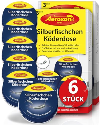 Aeroxon Silberfische Bekämpfen, Silberfisch Köderdose, (6 Dosen) - Silberfische Falle, Silberfischfalle, Papierfische Falle, Papierfische Bekämpfen