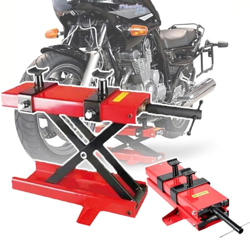 Motorradheber mit 500kg Tragfähigkeit, verstellbarer Motorradheber, 450x150mm Plattform, höhenverstellbar von 95 mm bis 400 mm, verdickter Körper, solide Basis+dicke Halterung/stabile Stütze,Red