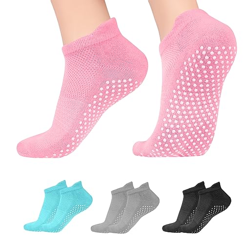 flintronic Yoga Socken, 4 Paare Antirutsch Socken, Rutschfeste Socken Sport für Yoga, Barre, Pilates, Tanz, Barfuß, Trampolin, Zuhause, Krankenhaus für Damen und Herren (Größe 35-40)