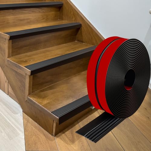 Treppenkantenprofil Selbstklebend Treppen-Kantenschutz Treppenwinkel 1m Treppenprofil Rutschschutz Peel und Stick Flexible Silikon-Gummistufen-Kantenleiste (Schwarz, 1Meter)