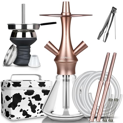 IVANAVI Mini Shisha Set 2 Schläuche 2 Anschlüsse | Klein Shisha Komplettset mit Premiun Shisha Zubehör | Shisha to Go mit Tasche - Rosegold