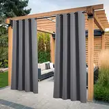 PONY DANCE Balkon Vorhang Grau Blickdicht 2er Set Outdoor Vorhang Wetterfest Outdoor Gardinen mit Ösen Sonnenschutz Vorhang Terrasse & Pavillon Verdunklungsvorhänge, H 213 x B 132 cm