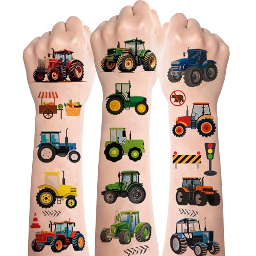 Traktor Tattoos für Kinder 10 Blatt,Hautfreundlich Temporäre Kindertattoos,Traktor Kinder Tattoo Sticker für Jungen Mädchen Traktor Thema Geburtstag Mitgebsel Party Favors Supplies Stuffers