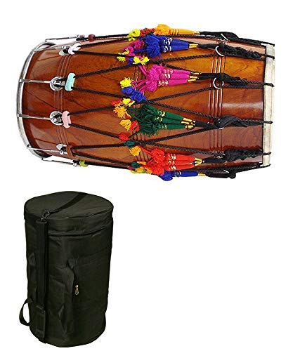 Modfash Punjabi Bhangra Dhol Natural Color, Kacha Pakka Sheesham Wood With Free Carry Case