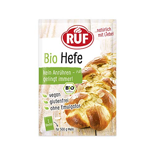 RUF Bio Hefe, ohne Emulgator und ohne Anrühren, Trockenhefe für Pizza, Brot, Datschi, Hefezöpfe, Kuchen & mehr, glutenfreie Trockenbackhefe, 3 x 9 g