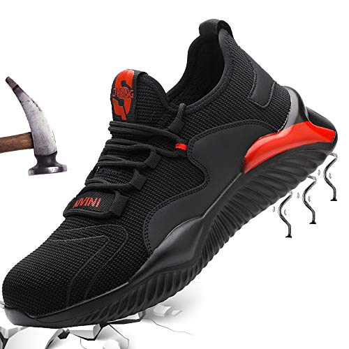 Mitudidi Arbeitsschuhe Herren S3 Sicherheitsschuhe Männer mit Stahlkappe Schutzschuhe Leicht Sneaker Unisex Stylisch Sportlich Turnschuhe Atmungsaktiv Outdoor Red 42