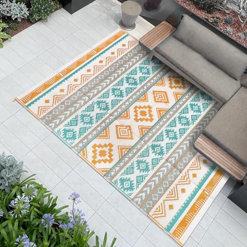 Famibay Outdoor Teppich Wetterfest Balkon Teppich Wasserfest Outdoorteppich Camping Leicht Plastik Kunststoff Teppich Outdoor Terrasse Garten Wendbar Picknickdecke Faltbar