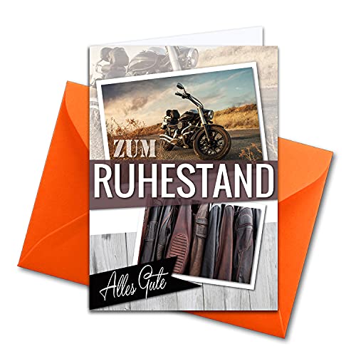 NEUSER PAPIER XXL Glückwunschkarte zum Abschied - Ruhestand DIN A4 - große Karte zur Verabschiedung - 1 Stück - Set mit großem Umschlag DIN C4 - Motorrad Bike Thema