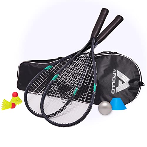 Apollo Speed Badminton Set | Schläger in versch. Farben | Federball | Squash Schläger | Tasche und Badmintonschläger | Schläger | Federball Set Kinder