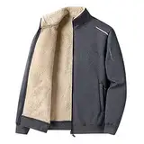 Foweknow Fleecejacke Herren Gefütterte Stehkragen Winterjacke Einfarbige Bequeme Thermojacke Einfachheit Vielseitige Übergangsjacke Lässig Cardigan Arbeitsjacke Functionsjacke