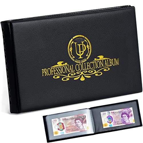 Banknoten-Sammelalbum mit 40 Fächern – 20 Blatt durchsichtiger Währungshalter World Money Storage Book Collection Supplies für Trading Cards Stamps Tickets Bills Black AN04BK