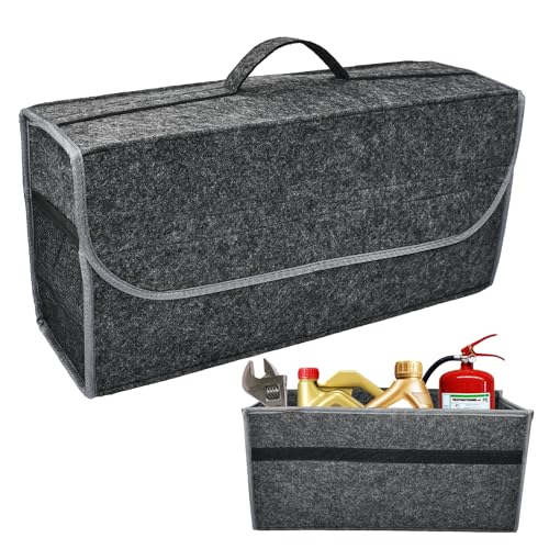 EUIEUT Auto Organizer Toolbag Kofferraumtasche aus Filz Aufbewahrungsbox Autotasche Autobox Kofferraum Filztasche Faltbox Kofferraumbox Tasche Auto Zubehör Innenraum Organizer (Dunkelgrau,50*24*17cm)
