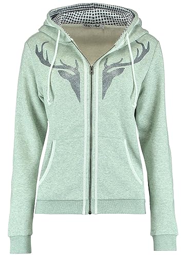 Hailys Damen Trachten Sweatjacke In44erl Zip-Hoody Oktoberfest mit Geweih JIA-2209083madl Light Fern Green Marl S