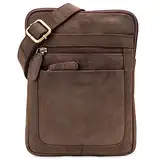 LEABAGS Leder Umhängetasche Herren & Damen I Messenger Bag mit Schultergurt I Schultertasche I Arbeitstasche I Tragetasche I Handtasche I Echtleder Tasche I Nature Dunkelbraun