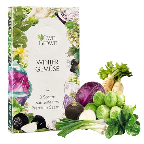 Winter Gemüse Samen Set : 8 Sorten Saatgut Set für die Wintergemüse Anzucht – Porree Samen, Rotkohl Samen, Rosenkohl Samen, Schwarzwurzel Samen, Spinat Samen, Lauch Samen – OwnGrown Samen Winterhart