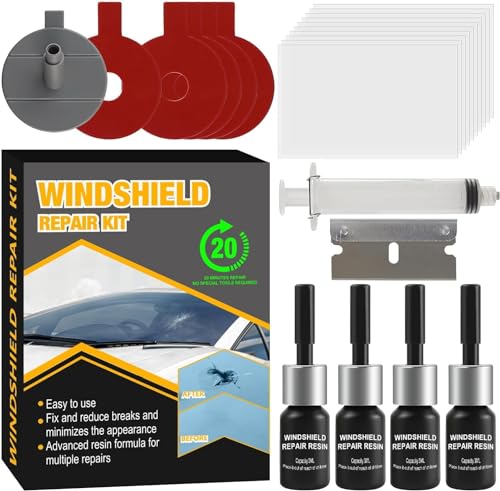 tuncate Windschutzscheibe Reparaturset, Verbesserter Glas Reparatur Flüssigkeit mit, 4er-Pack Glas Reparatur Set zur Reparatur von Kratzern, Löchern, Spinnennetzen, Rissen und Sternförmigen Rissen