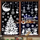 Fensterbilder Weihnachten Selbstklebend Schneeflocken Fensterdeko 202PCS - Nepfaivy Wiederverwendbare Statische Weihnachtsfensterbilder, Winter Fenstersticker Schneeflocken Fensteraufkleber Deko