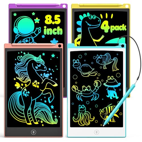 TECJOE LCD Schreibtafel Kinder, 4 Pack Zaubertafel, 8.5 Zoll Maltafel Zaubertafel für Kinder, Mal Tablet Kinder für Kinder zum Reisen, Geschenk Spielzeuge für 3 4 5 6 Jährige Jungen, Mädchen