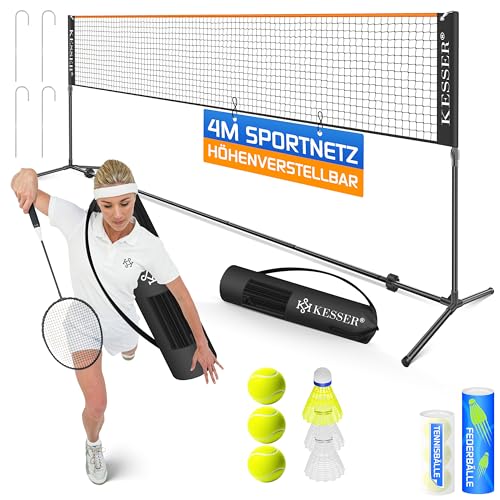 KESSER® Badmintonnetz Tennisnetz | Federballnetz 3-Fach-Höhenverstellbar 107/120/155cm, stabiles Gestell, Set mit Netz, 3X Federball & 3X Tennisball, Montagezubehör, Transporttasche, Indoor & Outdoor