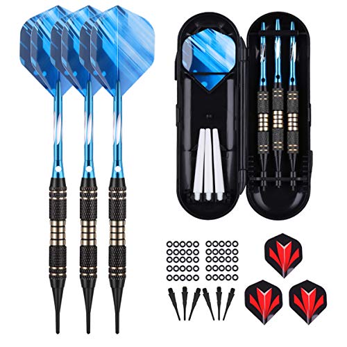 sanfeng Dartpfeile, Dartpfeile mit Kunststoffspitze 18 Gramm, 3 Stück Profi Softdarts Pfeile 16 Gramm für elektronische dartscheibe, 6 Aluminum Shafts Flights 50 Anti-Lose Gummiringe 30 Spitzen