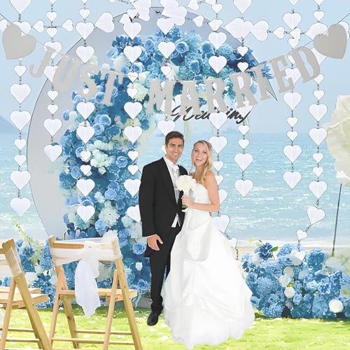 5 Stück Wedding Decoration Hochzeitsdeko Herz Girlande Girlande Hochzeit Just HochzeitMarried Weiß Papier Herzgirlande für Hochzeit