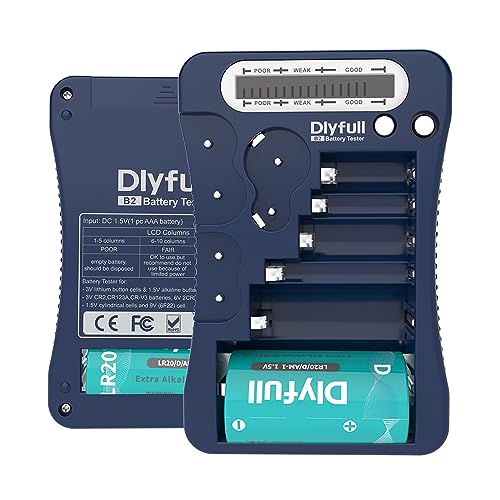 Dlyfull LCD Universal Batterietester für AA AAA C D 9V Digitaler Testgerät für CR123A CR2 CRV3 2CR5 CRP2 Batterie Testgerät für 1,5V und 3V Knopfzellen, Blau