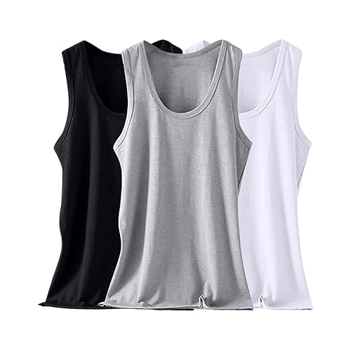 Tank Top Herren Sommer Unterziehshirt Comfort Fit Sportshirt 100% Baumwolle Achselshirt Ärmelloser Laufshirt Atmungsaktiv Bequeme Fitnessshirt Leicht Unterhemd Fashion TankTop Freizeit T Shirt